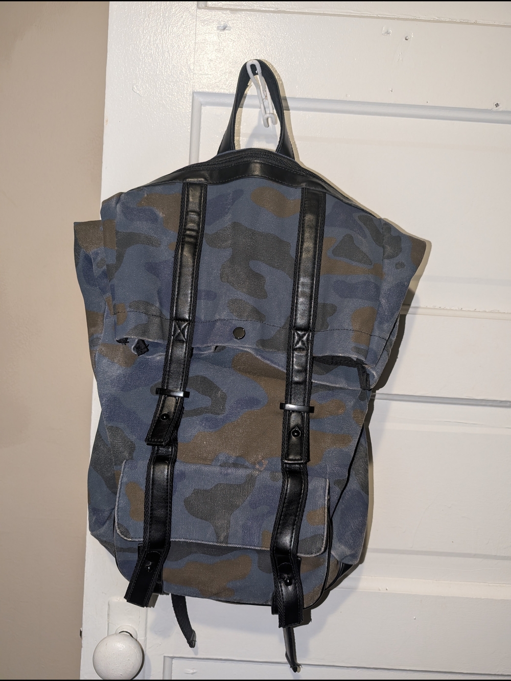3.1 Phillip Lim Blue Camo Backpack With Leather Straps And Base